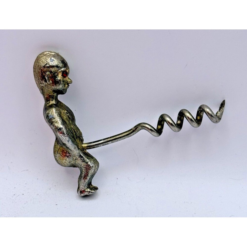 VINTAGE Phalic Alien Corkscrew Wine Bottl Opener Red Eye Metal 3" flaw
